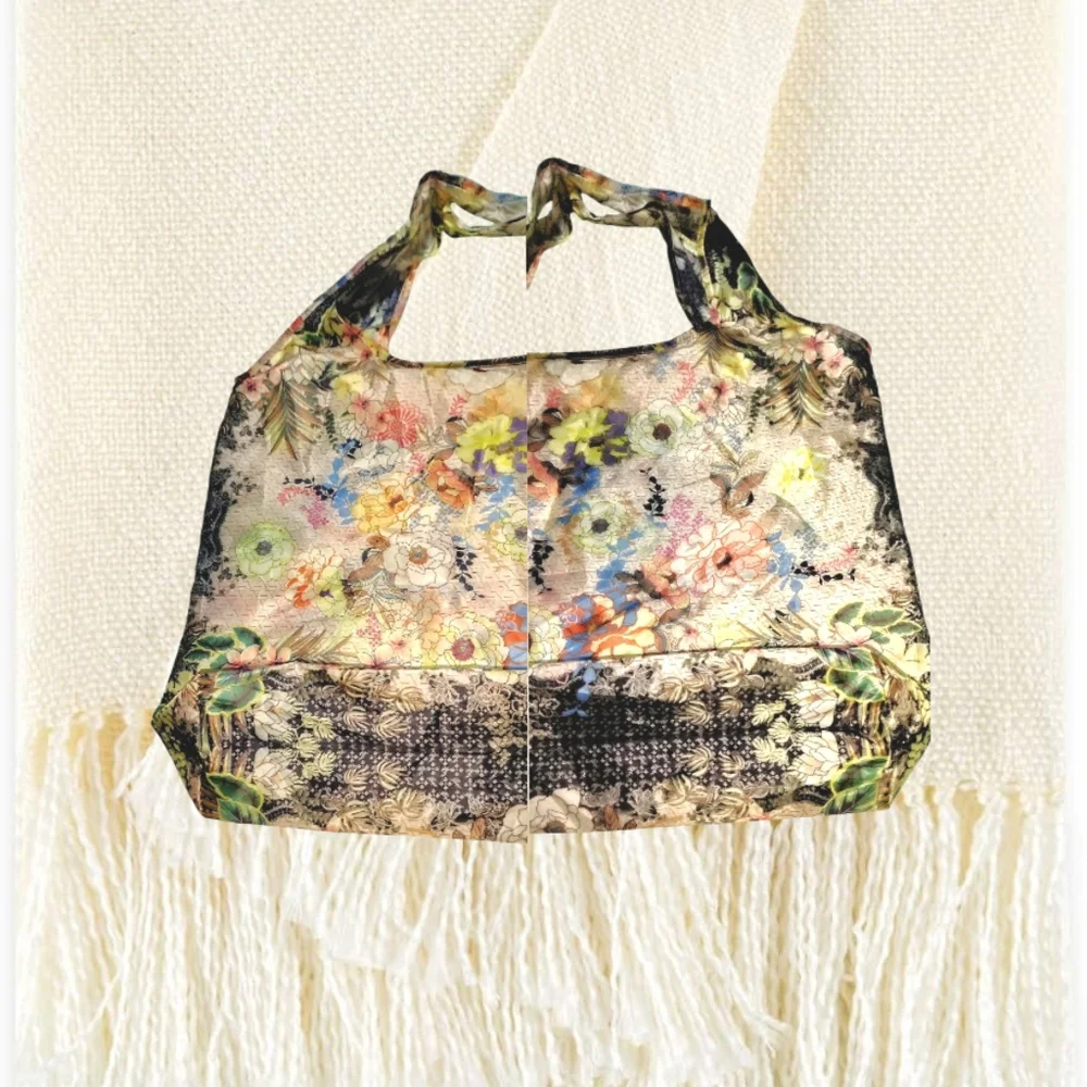 JOHNNY WAS ~California Reusable Shopping Tote Bag Floral, Lightweight & Packable - Picture 3 of 5